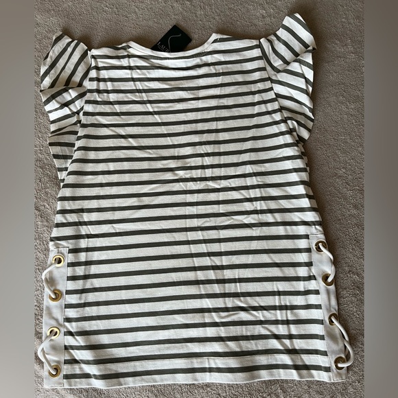 Ralph Lauren XS petit Stripe short sleeve top with laces cotton Womens NWT $69 - Picture 7 of 7